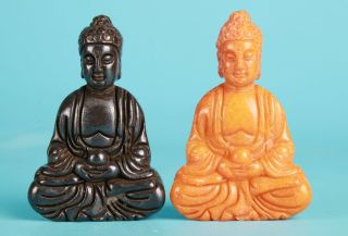 2 Rare Chinese Jade Hand Carving Buddha Statue Pendant Exclusive Customization