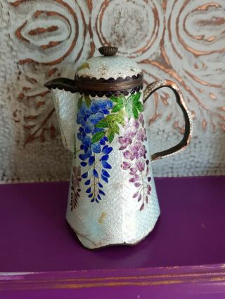 Antique Japanese Meiji Period Iridescent Ginbari Cloisonne Tea Water Pot 16.  5cm