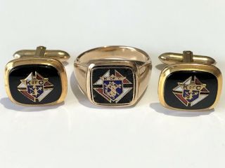 Vintage 14k Gold Knights Of Columbus Ring Size 10 & K Of C Gold - Filled Cufflinks