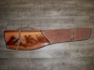 Vintage Suede & Leather Hand Tooled Burned Gun Case Brown Shotgun Rifle 35
