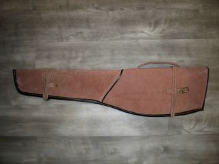 Vintage Suede & Leather Hand Tooled Burned Gun Case Brown Shotgun Rifle 35 5