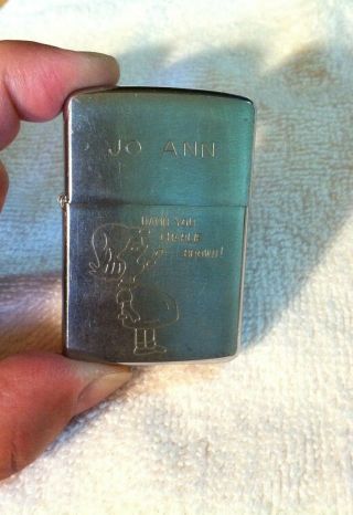 Vintage - RARE Zippo Lighter Vietnam War - Era 1968 ENGRAVED CHARLIE BROWN/LUCY LOOK 4