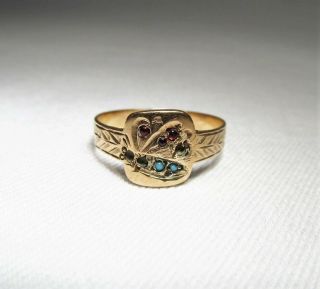 Estate Vintage Art Deco 10k Gold Turquoise Ruby Etched Ring Sz 7 C2406