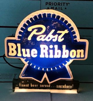 Rare Vintage Pabst Blue Ribbon Beer Advertising Store Display Sign Light Lamp