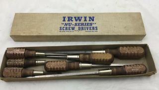 Vintage Irwin 7pc.  Screwdriver Set Sh7 - 2 Wood Handles Tool Made In U.  S.  A Rare