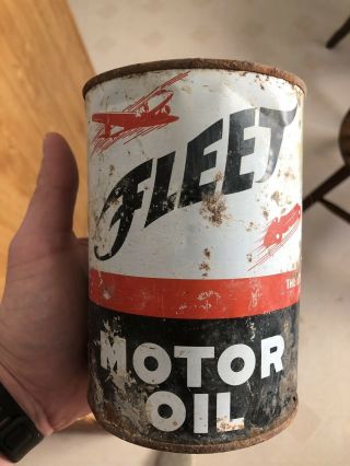 Vintage Fleet One Quart Qt Motor Oil Can Empty