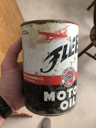 VINTAGE Fleet One QUART QT MOTOR OIL CAN EMPTY 3