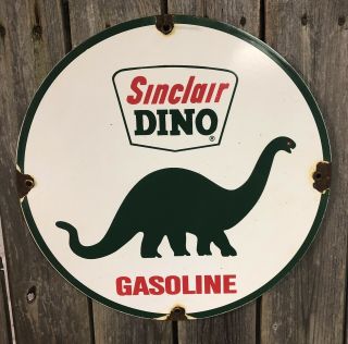 Dino Sinclair Gasoline Porcelain Sign Gas Pump Plate Vintage Opaline H - C Oil