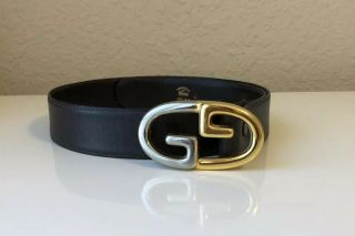 Vintage Authentic Gucci Brown Leather Belt Gold/silver Double G Size 85 - 34