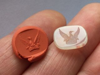 Antique Victorian Agate Intaglio Wax Seal - Depicting A Dove & Crown - Fob - Ring