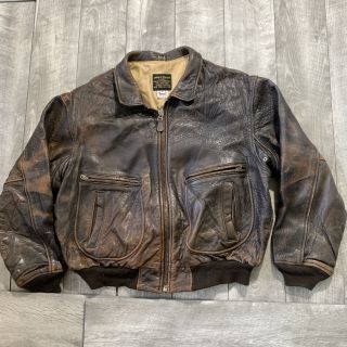 Rare Vintage 1992 Avirex Distressed Look Brown 100 Leather Navy G - 2 Jacket Xl