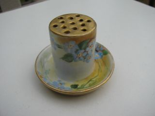 Antique Vtg.  Porcelain Hand Painted Forget Me Knot Flowers Hat Stick Pin Holder