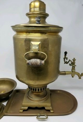 Vintage Brass Russian Samovar With Bowl And Tray 21 