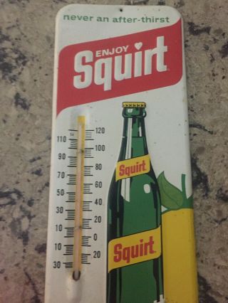 Vintage Squirt Soda Tin Thermometer Store Sign Embossed 1971