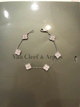 Rare Van Cleef & Arpels Vintage Alhambra Wg And Diamond 6 Motif Bracelet