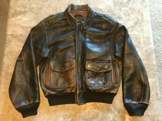 Vintage Avirex Us Army Air Forces Type - 2 Brown Worn Leather Flight Jacket Size L