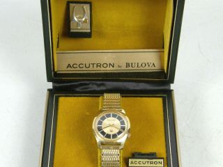 Vintage 1970 Bulova Accutron 218 18k Yellow Gold Plated Rare Black Dial Watch