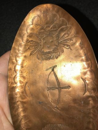 Vintage Native American Indian Solid Copper Ashtray Hand Etched ART 2