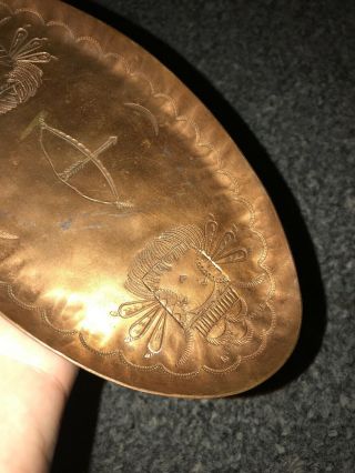 Vintage Native American Indian Solid Copper Ashtray Hand Etched ART 3