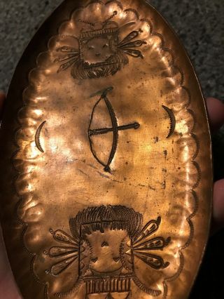 Vintage Native American Indian Solid Copper Ashtray Hand Etched ART 8