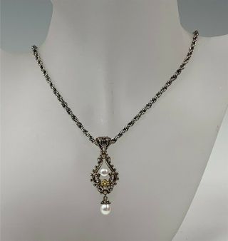 Fine Barbara Bixby Sterling Silver 18k Gold Accents & Pearl Necklace