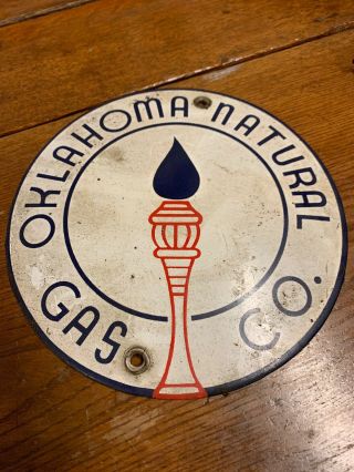 Vintage Oklahoma Natural Gas Porcelain Sign 6.  5” Very Rare Convex