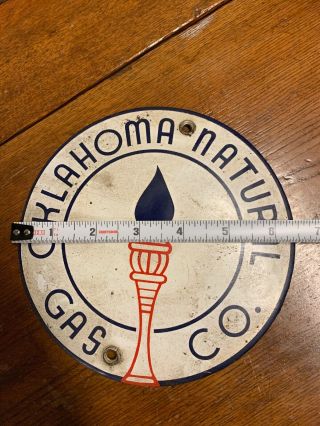 Vintage Oklahoma Natural Gas Porcelain Sign 6.  5” Very Rare Convex 2