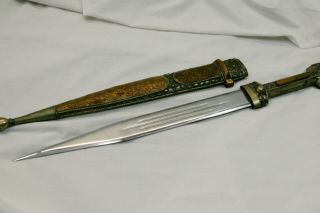 Vtg Ceremonial Dagger Cossack Kindjal Kinjal Knife Blade Sword 17 " W/ Sheath