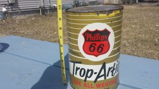 Rare Vintage Phillips 66 Trop Artic 5 Quart Oil Metal Can Gas Station Rat Rod