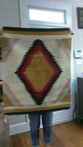 Vintage Navajo Indian Weaving Throw Colors Hand Spun 38x30 Quality