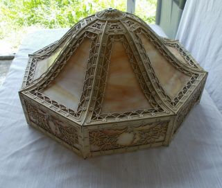 Antique Slag Glass Table Lamp Shade 8 Panel 1 Panel Cracked