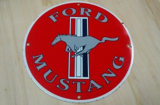 Vintage Ford Mustang Porcelain Metal Dealer Service Station Shop Sign