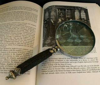 Vintage Antique Horn Handle (stag) And Silver Large Magnifying Glass