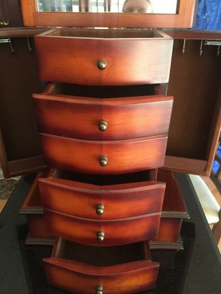 Vintage 80s Wood Armoire 4 drawer Organizer Jewelry Box w/ side necklace holders 6