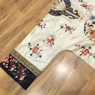 Antique Vintage Chinese Silk Embroidered ROBE Dragons Koi Flowers 4
