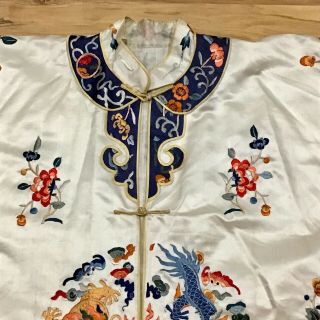 Antique Vintage Chinese Silk Embroidered ROBE Dragons Koi Flowers 5