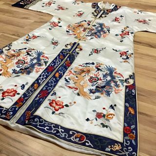 Antique Vintage Chinese Silk Embroidered ROBE Dragons Koi Flowers 6