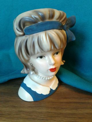 Vintage Lady Head Vase.  Open Eyes Enesco Imports Japan.  Mid - Century Modern