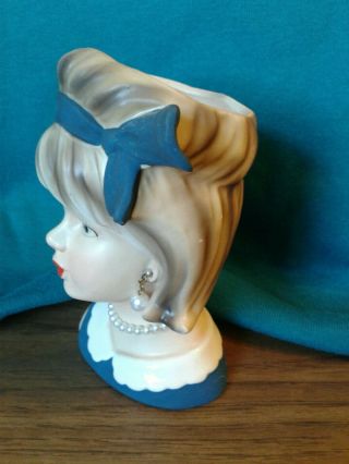 VINTAGE LADY HEAD VASE.  Open Eyes Enesco Imports Japan.  Mid - century Modern 4