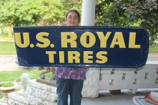 Large Vintage 1952 U.  S.  Royal Tires Gas Station 57 " Embossed Metal Sign