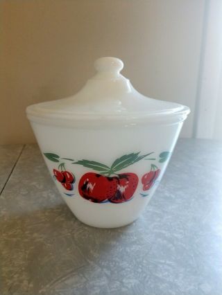 Vintage Anchor Hocking Fire King Grease Jar W/ Lid Apples Vintage Retro Jar