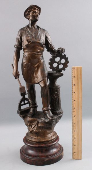 Antique American Industrial Revolution Blacksmith Bronzed Spelter Sculpture