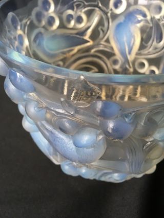 RARE R.  LALIQUE FRANCE AVALLON VASE,  BIRDS & BERRY 7