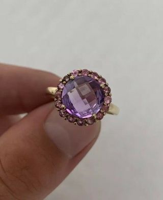 9ct Gold Two Coloured Amethyst Large Heavy Cluster Ring 9k 375.