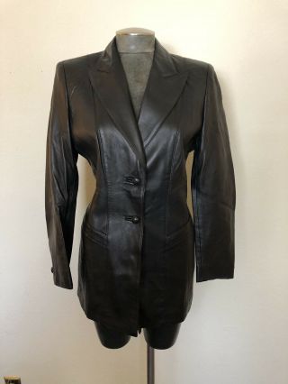 Vintage Escada By Margaretha Ley Black Leather Blazer Jacket Size 10 ($2,  995)