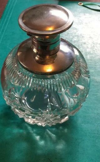 Antique Cut Glass With Solid Silver Hinged Top Perfume Bottle.  B’ham 1923.  A511.