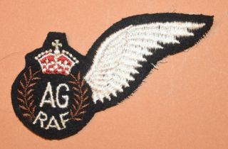 Vintage British Royal Air Force Half Wing Air Gunner Patch Raf Ag