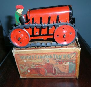 Vintage Marx Tin Wind - Up Midget Climbing Tractor With Box Tin Litho