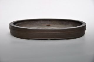Yamaaki Kiln Vintage Tokoname Japanese Unglazed Dark Grey Oval Bonsai Pot Forest