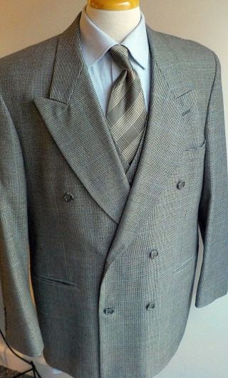 Vtg Hardy Amies Puppytooth Double Breasted 3 Piece Vested Suit 42r British Look